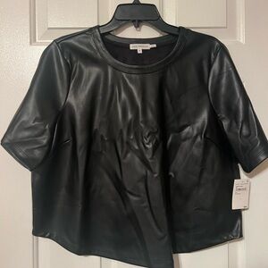 Good American Black Faux Leather Crop Top